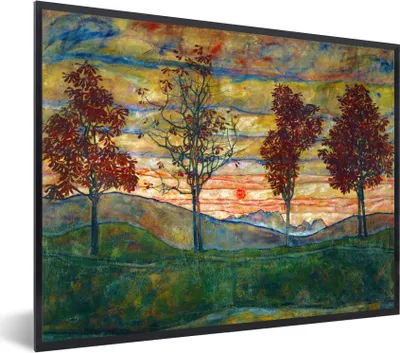 Produktbild von MuchoWow® Gerahmtes Poster Vier Bäume - Egon Schiele 40x30 cm - Poster mit Schwarzem Bilderrahmen Wandposter Rahmen Foto Bilder - Kunstposter - Wanddekorationen