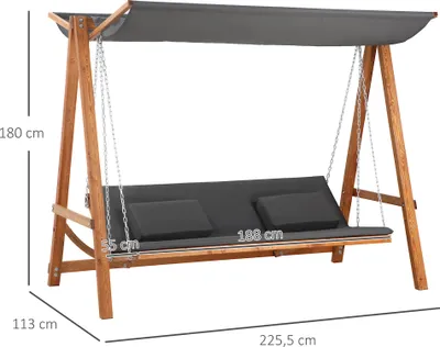 Produktbild von Outsunny Hollywoodschaukel mit Bettfunktion 3-Sitzer mit Dach Lärchenholz Grau