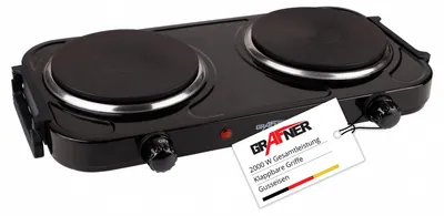 Produktbild von Grafner® Kochplatte doppelt 2000 Watt mit klappbaren Griffen Schwarz KP10880