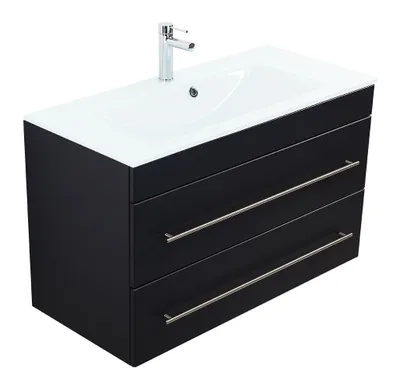 Produktbild von Badmöbel Vitro 1000 mit Glaswaschbecken SoftClose schwarz : Schwarz Varianten: Schwarz