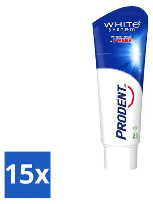 Imagen del producto de 15 unidades de pasta dental Prodent White System, que blanquea los dientes de forma natural, envase de 75 ml, pack económico