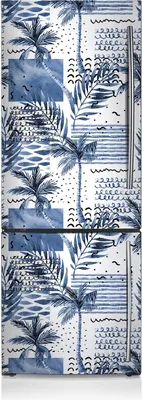 Produktbild von Aufkleber Kühlschrankmagnete Dekoration Kühlschrankfolie 70x190 cm - Blaue Palmen