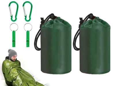 Image de Solidchoice - Ensemble de 2 sacs de couchage d'urgence imperméables, avec sifflet et mousqueton