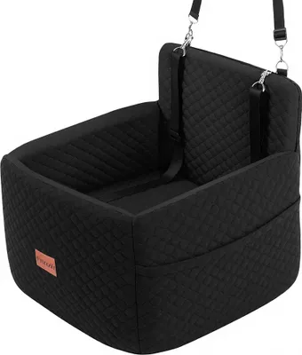 Zdjęcie produktu dla Petcozife Fotelik samochodowy dla psa, tylny fotelik samochodowy dla psa poniżej 15 kg, zdejmowany, zmywalny fotelik samochodowy dla psa z grubą poduszką 2 smycze bezpieczeństwa czarny