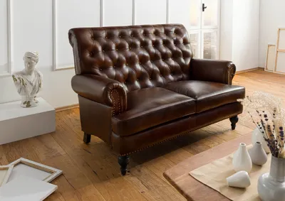 Produktbild von MASSIVMOEBEL24 Sofa 2-Sitzer Echtleder 140x84x94 braun CHESTERFIELD #106