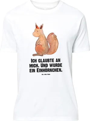 Produktbild von Mr. & Mrs. Panda Größe M T-Shirt Einhorn Glauben - Weiß - Geschenk, Einhörnchen, Herren, mit Spruch, Einhörner, Unicorn, Shirt, Eichhorn, Eichhörnchen, Tshirt