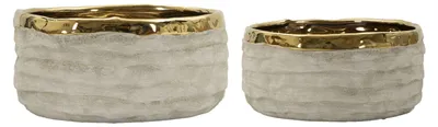 Produktbild von Mauro Ferretti Übertopf-Set Lima 2-teilig Grau Gold Ø22,5x10,5 cm Ø18x8,5 cm