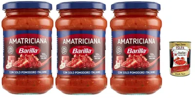 Produktbild von Barilla Amatriciana Pasta-Sauce – 3 x 300 g (900 g) | Mit 100% italienischer Pancetta & Tomaten, stückig-aromatisch – servierfertiges Sugo für Pasta, original aus Italien + Italian Gourmet polpa