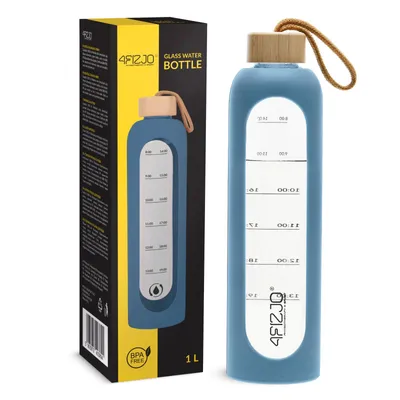 Obrázek produktu pro 4FIZJO Skleněná láhev na pití 1000 ml, modrá