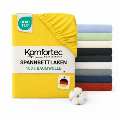 Produktbild von Komfortec Jersey Spannbettlaken 140x200 cm, 100% Baumwolle, Gelb