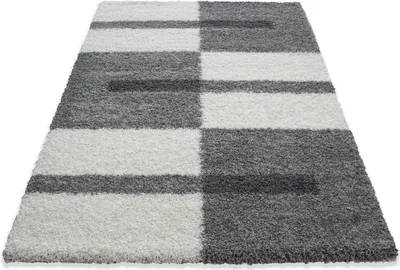 Produktbild von Teppich Wohnzimmer Hochflor Hellgrau 160x230 Rechteck Kariertes Design aus Polypropylen