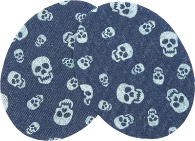 Produktbild von Knie-Ellenbogen-Aufnäher-Set zum Aufbügeln, Denim-Totenköpfe