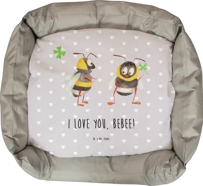 Produktbild von Mr. & Mrs. Panda Katzenbett Bienen Paar - Grau Pastell - Geschenk, für Frauen, Katzenkörbchen, Jahrestag, Valentinstag, Schildkröten, Mitbringsel, Freundin, Katzenkorb