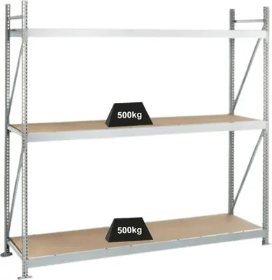 Produktbild von Schulte Weitspannregal mit Spanplatten WS 3000 | Grundregal | HxBxT 200x225x60cm | 3 Ebenen | Fachlast 500kg | Verzinkt