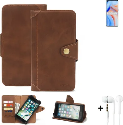 Produktbild von K-S-Trade Handyhülle Schutzhülle kompatibel mit Oppo K7x  Walletcase Bookstyle Schutz Case Hülle Wallet Flipcase Cover PolyurethanBraun inkl. Kopfhörer