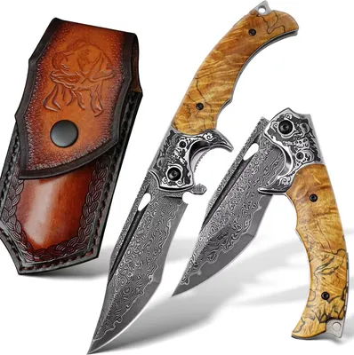 Produktbild von MASTERPIECE Daisuke Damast Jagd-Klappmesser - Handgefertigtes Design in Braun KP31653