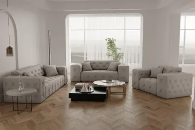 Produktbild von Sofaset Designersofa CHANTAL 3-2-1 in Stoff Opera Velvet Cream