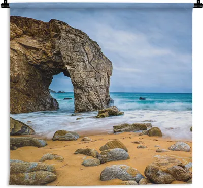 Produktbild von MuchoWow® Wandteppich Wandbehang Steine - Wasser - Strand - Felsen - Wellen 90x90 cm Tapisserie Dekoration Wandtuch - Wandaufhänger