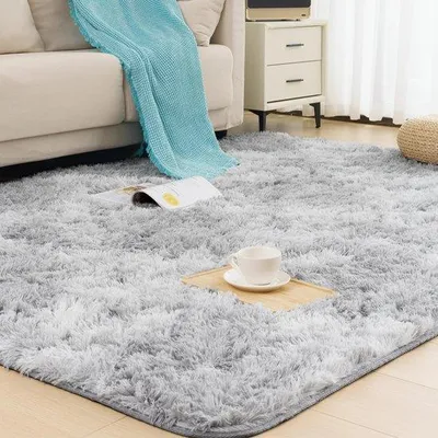 Imagen del producto de Alfombra Unyqoos® de pelo alto: suave y lavable, ideal para salones y dormitorios, 160x230 cm, con espuma de 8 mm, color gris, apta para suelo radiante