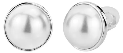Productafbeelding van Reisclip voor oorbellen - dames - witte parels van 16 mm - gepolijst met platina - 113374