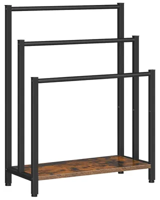 Imagen del producto de TRANKIELO® - Estante de toallas independiente, 60x28x80 cm – Diseño industrial de 3 niveles – Color marrón rústico y – Multifuncional