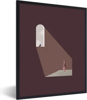 Produktbild von MuchoWow® Gerahmtes Poster Mädchen - Vogel - Vintage 60x80 cm - Poster mit Schwarzem Bilderrahmen Wandposter Rahmen Foto Bilder - Premium - Wanddeko Wohnzimmer
