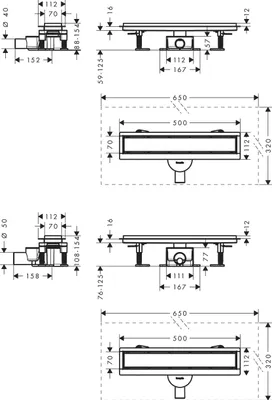 Produktbild von hansgrohe RainDrain Go Komplettset Duschrinne 500, rückseitig befließbar, für Standard-/flache Installation, 56270800