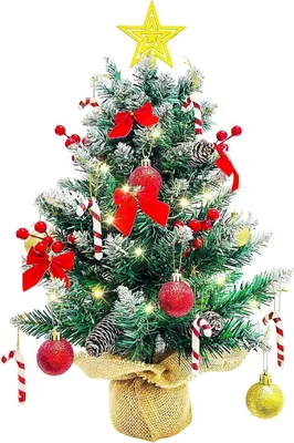 Image de arbre de Noël artificiel de 60cm avec éclairage LED et décoration - Set de décoration de Noël