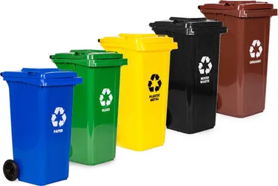 Obrázok produktu pre Sada 5x120l odpadkových košov s gumenými kolieskami, HDPE
