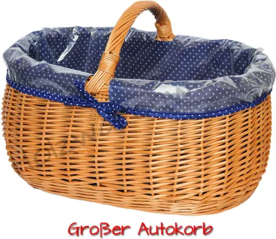 Produktbild von Einkaufskorb "BAGI" mit dunkelblauer Einlage und Schutzfolie, abnehmbar, Weidnekorb Autokorb Groß