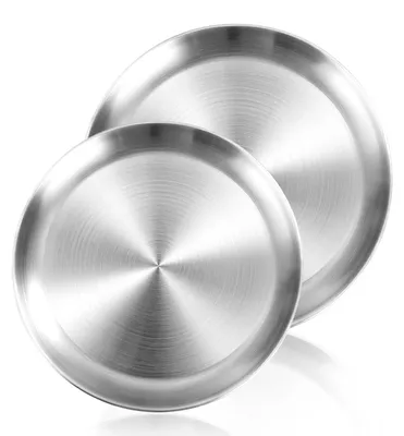 Edelstahl-Servierbretter, 2 Stück, rund, 20/23 cm, für Party & Picknick
