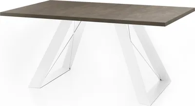 Produktbild von Esstisch Colter Weiß im Modern Still, Rechteckig Tisch - Ausziehbar von 140 cm bis 240 cm, Pulverbeschichtete Weiße Metallbeine - 140 x 80 cm - Dunkel Beton