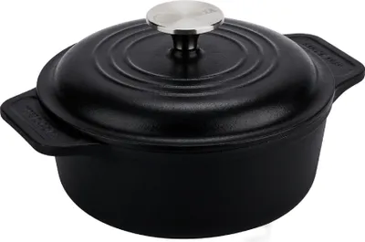 Produktbild von Victoria 31114 Dutch Oven Induktion Gusseisen Eingebrannte 20cm Topf Brot Backen 1,9L PTFE Frei Schwarz