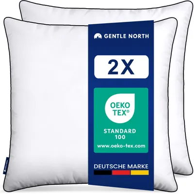 Produktbild von Gentle North Hochwertige Kopfkissen in Hotelqualität 80x80 cm groß- 2er Set Flauschige, ergonomische Schlafkissen - Mit Reißverschluss - Waschbar 60°