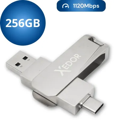 Produktbild von Xedor Base - USB-Stick - 256 GB - 1120 Mbit/s - USB-C und USB-A - iPhone und Android - Silber