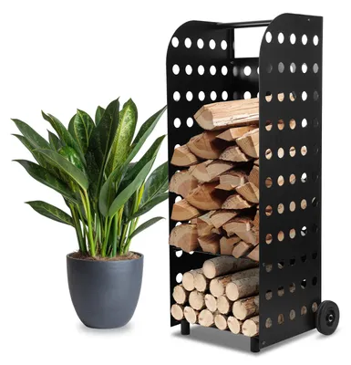 Obrázek produktu pro Eikuavons, regály na dřevo na kolečkách, rozměry 42 x 35 x 112 cm, ocelový vozík na dřevo v černé barvě, nosnost 60 kg