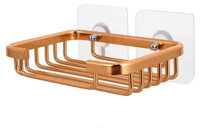 Produktbild von Seifenhalter Wandmontage Seifenkorb ohne Bohren,selbstklebend Seifenschale Schwämme Bürsten Halter Seifenablage aus Aluminium für Badezimmer Küche Dusche Balkon (Gold)