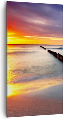 Produktbild von Bild auf Leinwand - Leinwandbild - Meer Küste Strand Sonnenaufgang - 55x100cm - Wand Bild - Wanddeko - Leinwanddruck - Bilder - Kunstdruck - Leinwand bilder - Wandkunst - PA55x100-2781