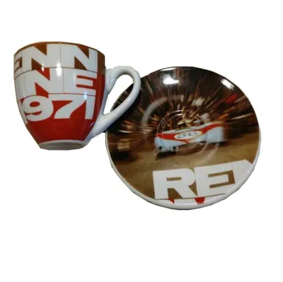 Produktbild von Porsche Espressotasse Markenmeisterschaft Renntermine 1971, Espressotasse mit Unterteller, Sammeltasse, Tasse, Espresso, Automarke Porzellan Set