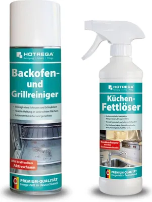 Produktbild von HOTREGA Backofen- & Grillreiniger Aktivschaum 300ml und Küchen-Fettlöser 500ml | Entfernt eingebranntes Fett, Öl & Lebensmittelreste zuverlässig