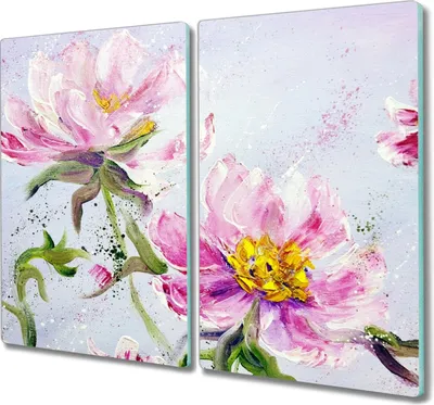 Produktbild von Coloray Schneidebrett Herdabdeckplatte 2x30x52 cm Kochplattenabdeckung Hackbrett Küchenbrett - Malerei Blumen Pfingstrosen