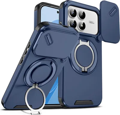 Image de Étui double couche pour Xiaomi Poco F8 Pro/Redmi K90, avec cache coulissant pour appareil photo et anneau magnétique pour support Bleu