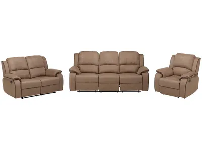 Produktbild von HERNANI 3-Sitzer-Sofa, 2-Sitzer-Sofa und Sessel mit Relaxfunktion aus Mikrofaser - Taupe