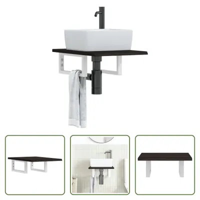 Image de The Living Store Plan de toilette avec support Acier et bois massif Chêne
