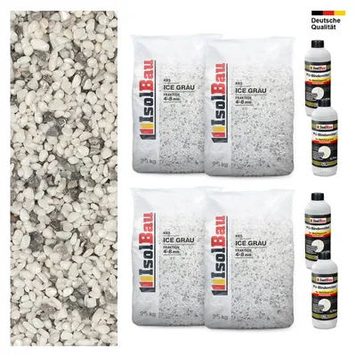 Steinteppich SET Marmorkies 100kg + 4 x PU-Bindemittel für 10m² 4/8mm Ice Grau