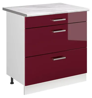 Imagen del producto de Mueble bajo de cocina Vicco R-Line Rojo de alto brillo/Blanco 80 cm con 3 cajones encimera Mármol, Model 72354