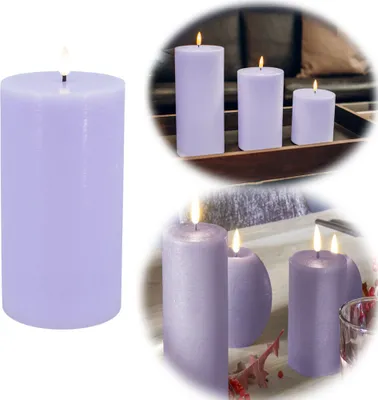 Produktbild von LS-LebenStil LED 3D Stumpenkerze Ribe Lila 10x7,5cm Echtwachs flackernde flammenlose Kerze Blockkerze optional mit Fernbedienung und Timer