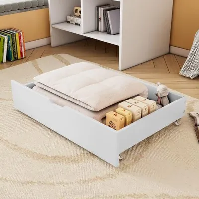 Produktbild von Ropilly Bettkasten Schubladen 2er Set 93x67x20 cm aus MDF mit Rollen, Unterbett-Schubladen zur Aufbewahrung, Weiß
