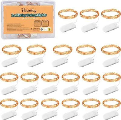 Productafbeelding van Lichtslinger 1m met 10 Warm Witte LED's - Batterij Aangedreven Koperdraadverlichting voor Feest, Bruiloft, Kerst en Binnenhuisdecoratie
