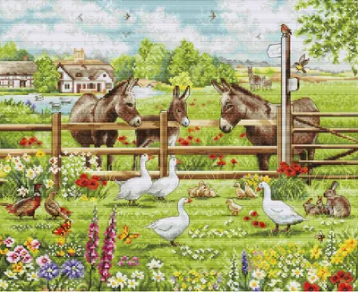 Produktbild von Luca-S Kreuzstich Stickpackung "Eselhof", Zählmuster, 39x32cm